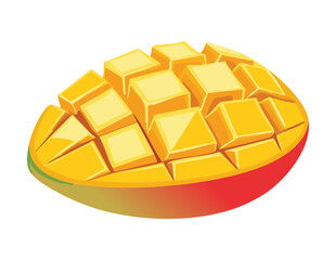 Half of Mango with Grid Cut - Vector Illustration