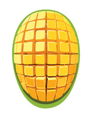 Sliced and Diced Mango Fruit - Vector Illustration