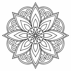Simple Flower Mandala Design with Geometric Shapes for Coloring Book or Tattoo Design