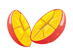 Fresh Cut Mango Fruit Halves - Vector Illustration