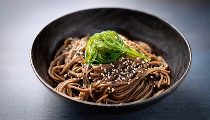 delicious bowl of soba noodles topped with sesame seeds and seaweed japanese cuisine healthy food culinary photography