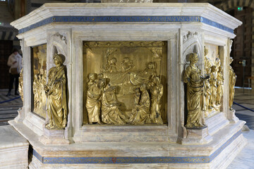 The Birth of Saint John the Baptist by Turino di Sano and Giovanni di Turino, gilded bronze panel...