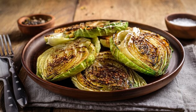 delicious grilled cabbage wedges seasoned with salt and pepper healthy vegetarian and gourmet food photography - Powered by Adobe