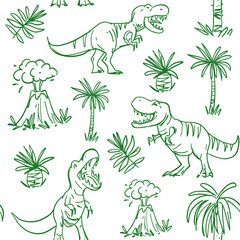 Dinosaurs seamless pattern , set illustrations,monochrome sketch, hand drawn vector
