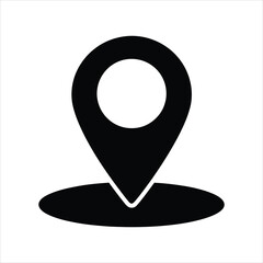 Black location pin icon on white background with circular base map marker navigation