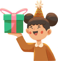 girl with gift box hand drawn illustration