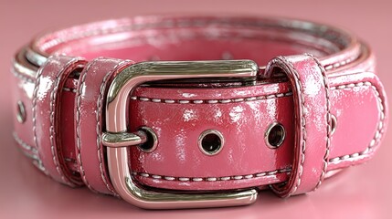 Pink shiny belt with silver buckle displayed against a vibrant background