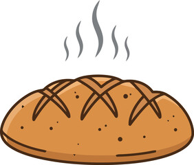 Freshly baked artisan bread loaf with steam