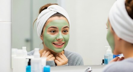 Teenage Girl Applying a Clay Mask as Part of Her Weekly Deep-cleansing Facial Routine at Home