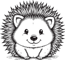 Cute Cartoon Hedgehog: A charming, adorable cartoon hedgehog illustration, smiling with glee, showcasing its endearing quills and innocent expression.