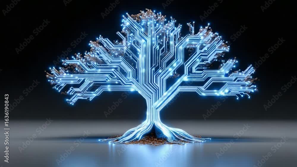 Aufkleber cybernetic tree: an abstract illustration of a tree intricately crafted from circuits and illuminate