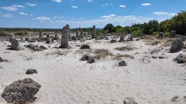 Summer view of rock formation Pobiti Kamani (Upright Stones), Varna region, Bulgaria