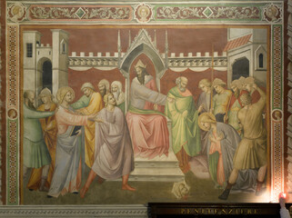 Fresco of St. Stephen before the Sanhedrin by a follower of Agnolo Gaddi, located in the Cathedral...
