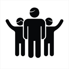 Three black figures with raised arms on white background group people