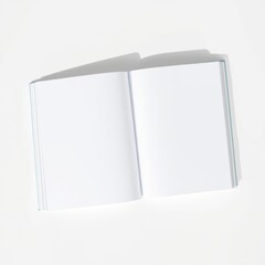 A clean and minimalist open book with blank pages lying on a white surface ideal for mockups design or creativity concepts book mockup Ultra realistic Photorealistic 