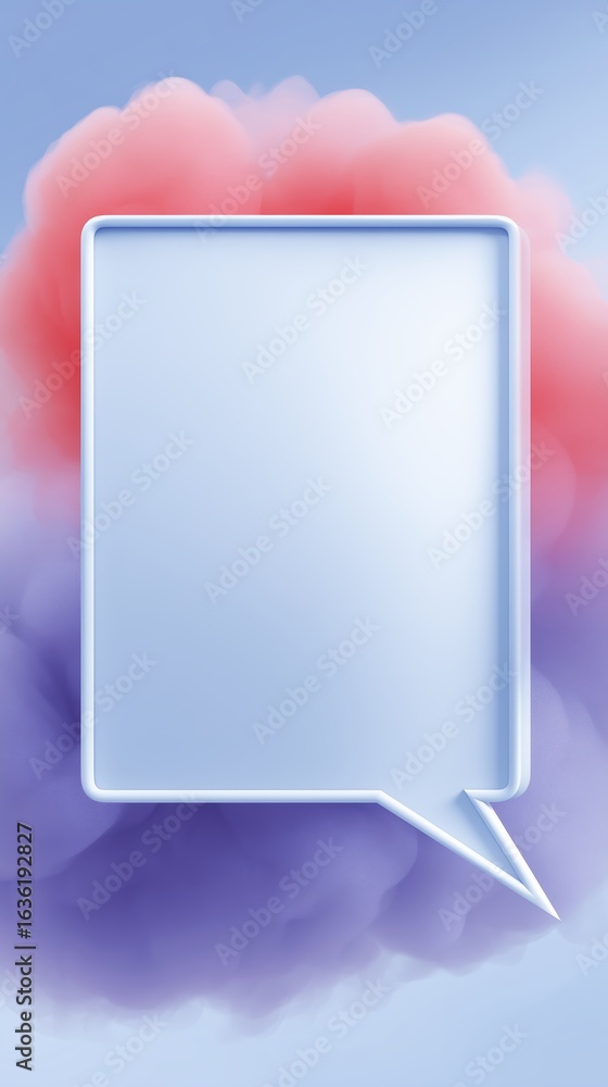 Poster blank speech bubble mock up with soft gradient background in pink and purple hues, ideal for adding 