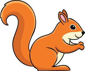 Cartoon illustration of a cheerful red squirrel in profile view.