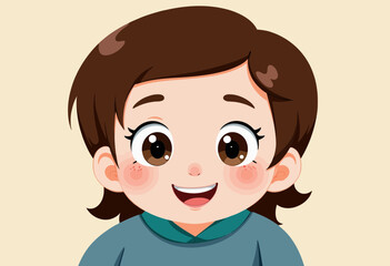 Fototapeta premium Cute cartoon girl smiling with brown hair and playful expression 