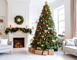 Christmas tree in a modern white living room