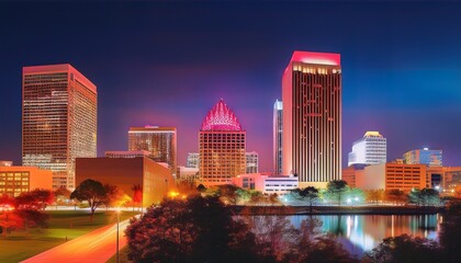 Obraz premium night cityscape of tallahassee florida downtown skyline urban panorama of skyscrapers buildings architecture in the city landscape generative ai
