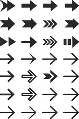 Collection of diverse directional arrow symbols navigation forward icons