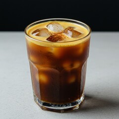 Iced Coffee Drink with Spice and Ice Cubes in Glass