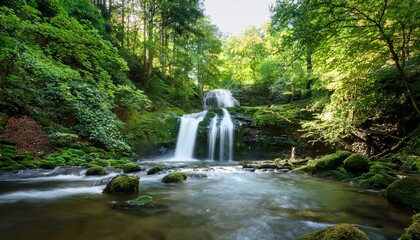 serene waterfall in lush greenery