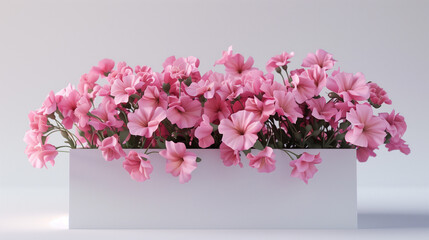 Obraz premium Pink flower arrangement. A white box filled with many pink flowers, ideal for decorative or celebratory uses AI generated
