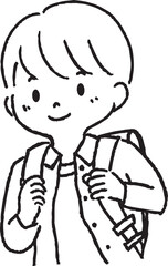 ランドセルを背負う小学生の男の子の線画のイラスト