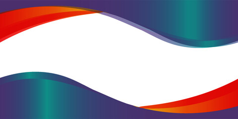 Abstract colorful  wave background with smooth gradient blend of blue, purple, orange, and red tones on white space.