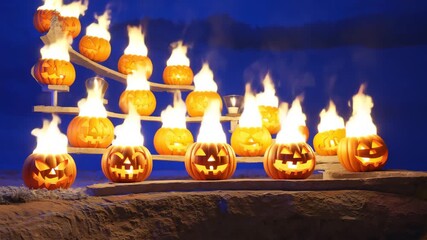 Burning Halloween Pumpkins with Animated Fire Light Effects