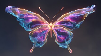 A vibrant, ethereal butterfly composed of colorful swirls and light, showcasing a blend of artistic and natural beauty, Stylus Animals with blank space for text