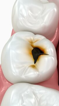 Molar teeth damaged by caries. 3D Animation in a progress