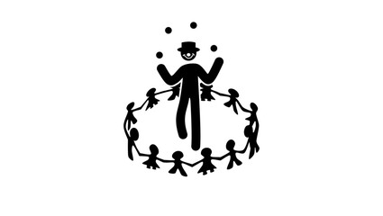 clown for kids, black isolated silhouette