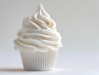 French-swirl cupcake: satin-peaked frosting on studio-white.