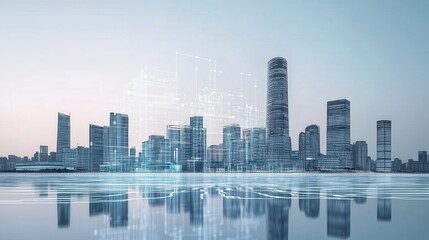 Smart City Skyline with Digital Overlay
