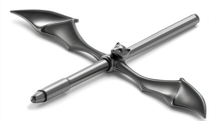 Obraz premium A unique pen designed to resemble bat wings, featuring a sleek metallic finish and a creative, eye-catching aesthetic, Stylus Animals with blank space for text