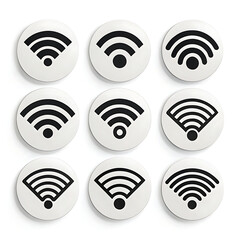 Nine wi fi signal icons isolated on white background