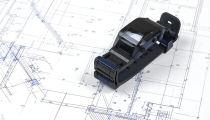 Sleek Black Smartwatch Resting on Architectural Drawings