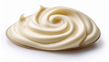 swirl of creamy mayonnaise with glossy texture isolated on white background