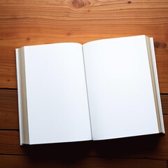 An open book with blank pages on wood table book mockup Ultra realistic Photorealistic 