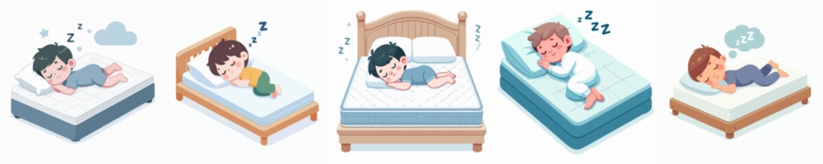 vector of a little boy sleeping in the bedroom