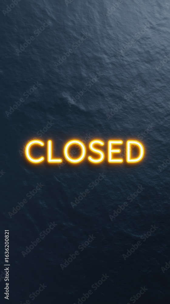 Poster bright neon sign displaying the word 'closed' against a textured dark background, creating a strikin