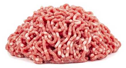 Pile of fresh raw ground beef isolated on a white background
