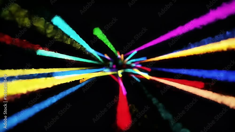Sticker a vivid display of rainbow colored smoke explosions against a stark black background: a dynamic and 