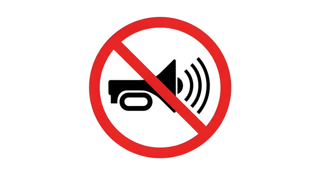 Illustration of a no honking sign with a red circle and a black horn on a white background