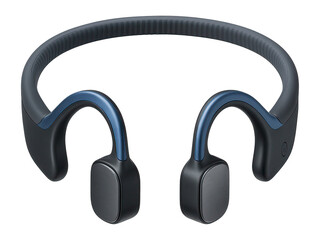 Bone conduction headphones with an adjustable silicone strap and metallic blue accents