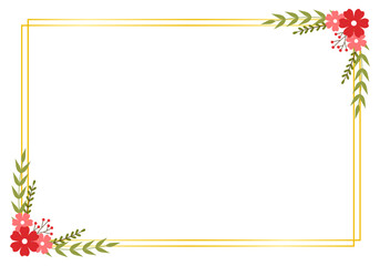 Romantic Flat Red Floral Border with Leaves for Wedding Invitations, Love Letters, and Thank You Cards