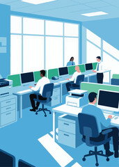 people are working in the office Illustrator Artwork design template poster