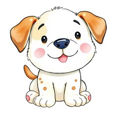 Obraz premium Cute cartoon puppy sitting with a happy expression on white background 
